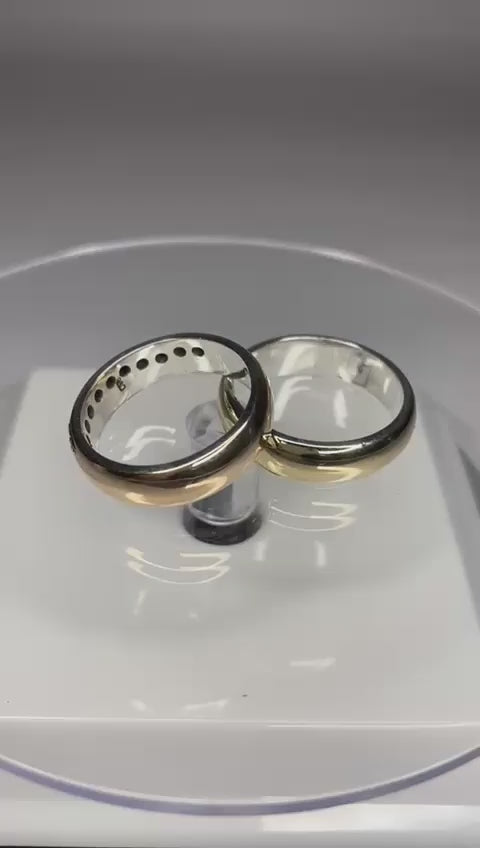 Argollas tipo inglesa plata 925 con oro 14k parejas