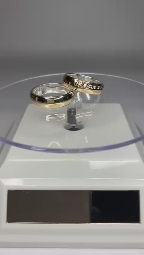 Argollas media caña plata 925 con oro 14k y circón parejas