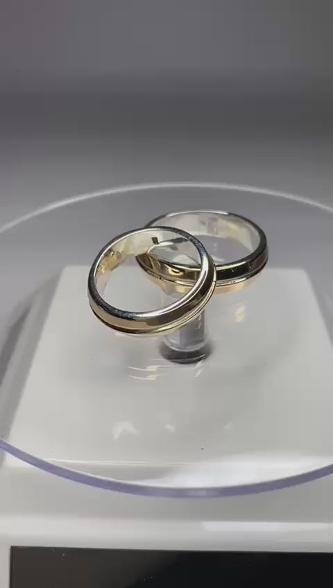 Argollas media caña plata 950 con oro 14k parejas