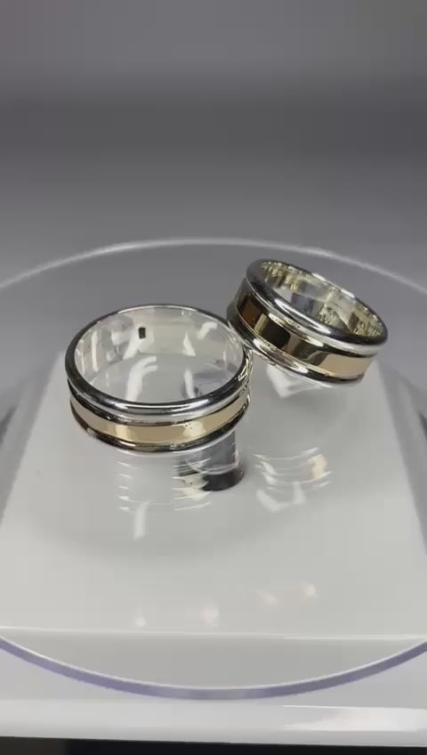 Argollas media caña plata 950 con oro 14k pareja