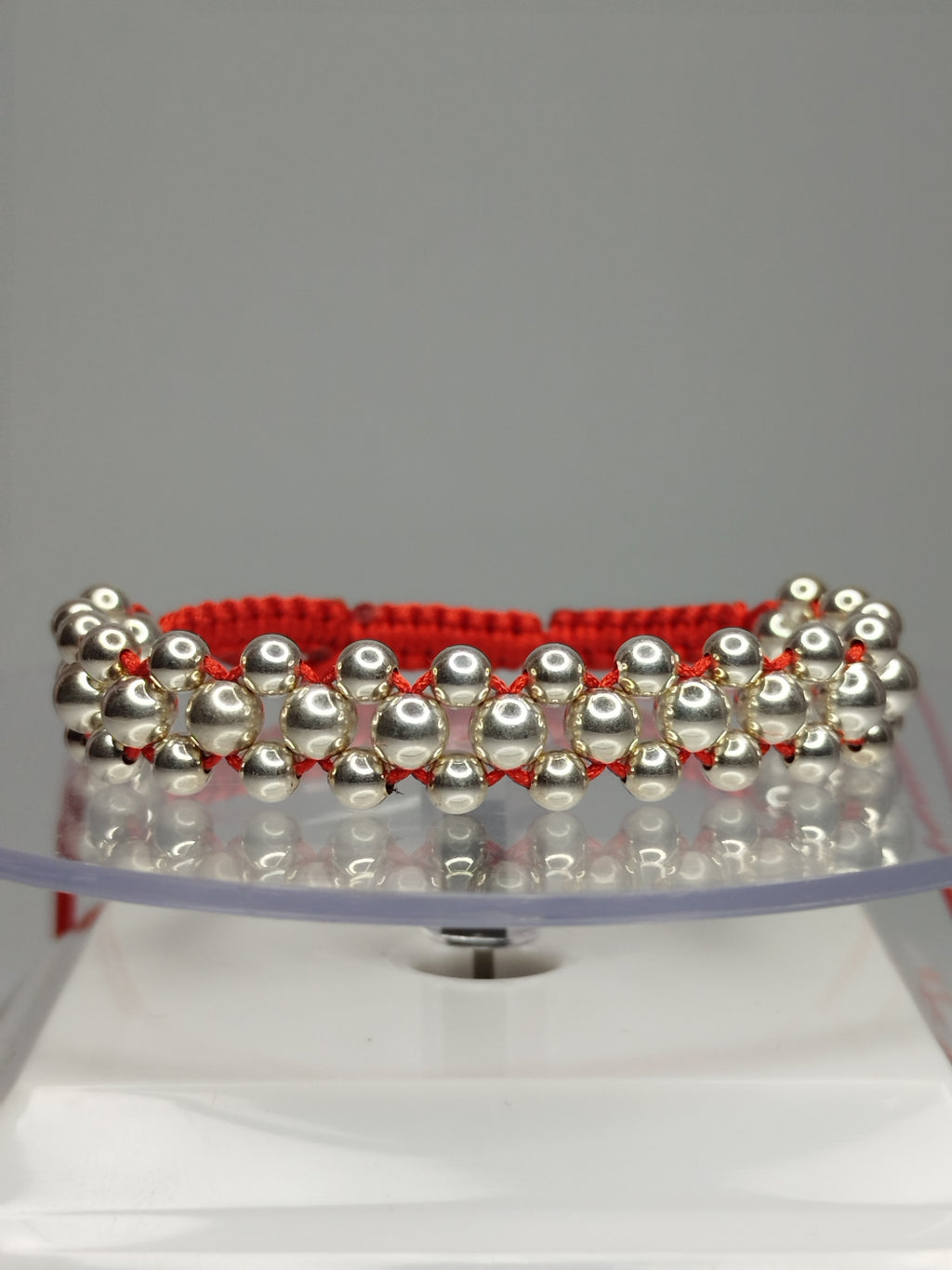 Pulsera hilo rojo con 51 balines de plata 950 ajustable hombre