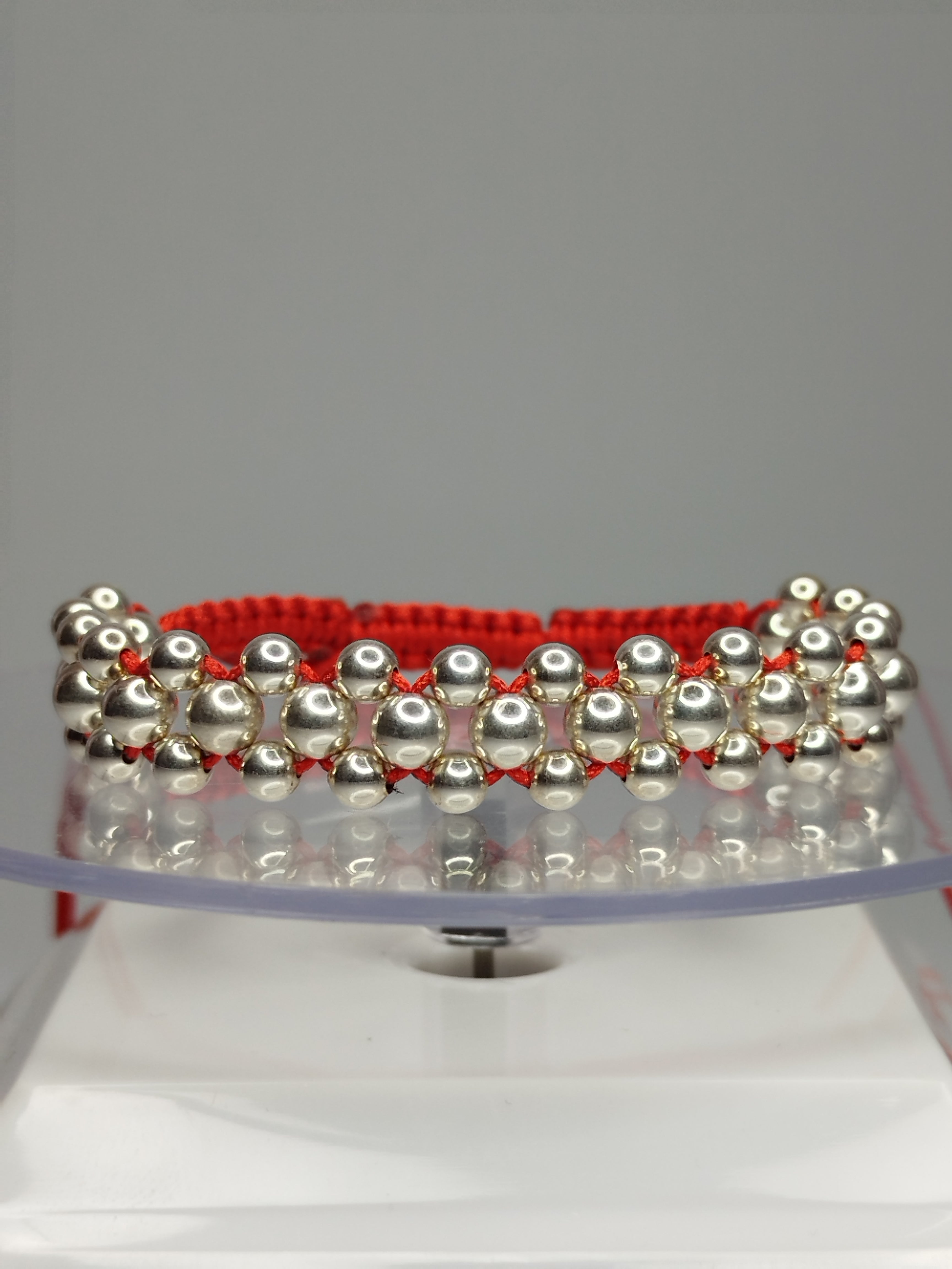 Pulsera hilo rojo con 51 balines de plata 950 ajustable hombre