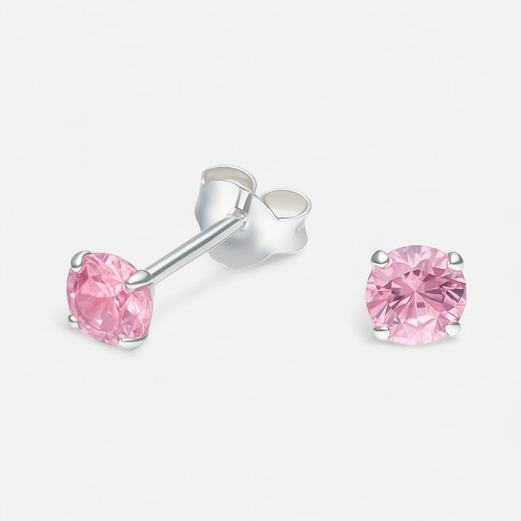 Aros plata 925 piedra rosa Francia 4mm