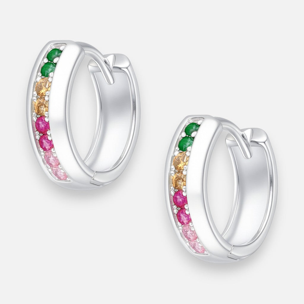 Argolla Huggie plata 925 Circones Multicolor 14 mm