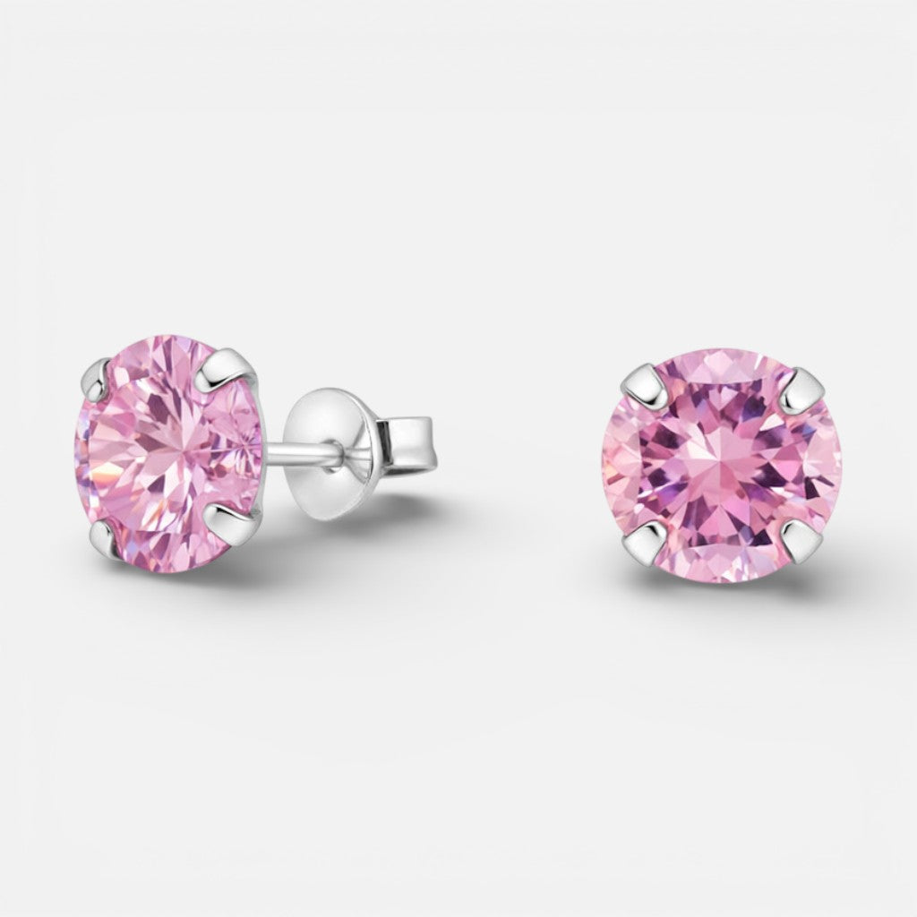 Aros plata 925 piedra rosa Francia 10mm