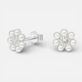Aros flor plata 925 perlas más circón 8mm