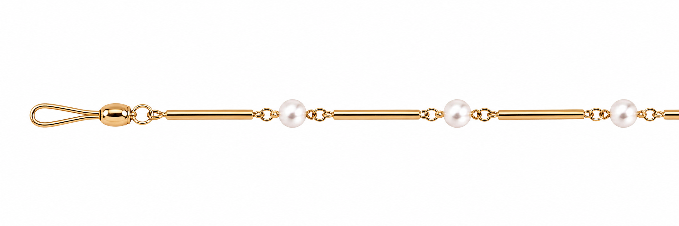 Pulsera Oro 18K Tubo Cuadrado con Perlas
