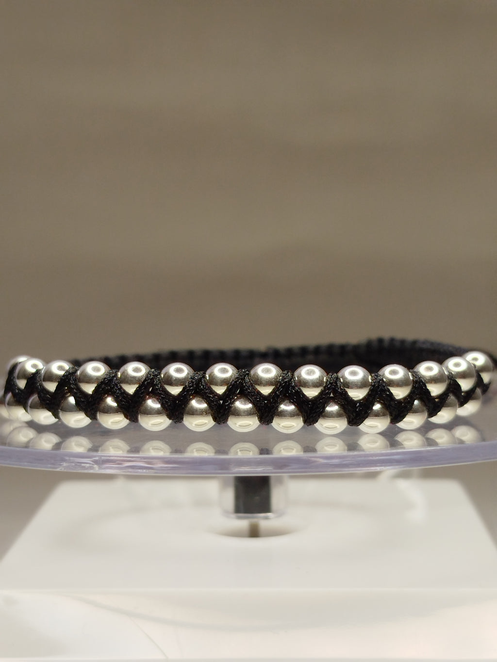 Pulsera hilo negro con 30 balines de plata 950 ajustable mujer