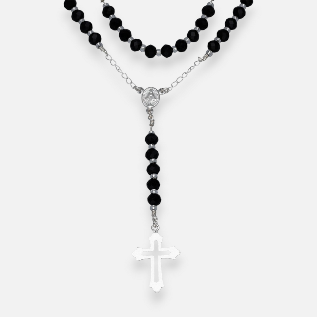 Rosario Virgen de los Rayos Milagrosa piedras ónix plata 925