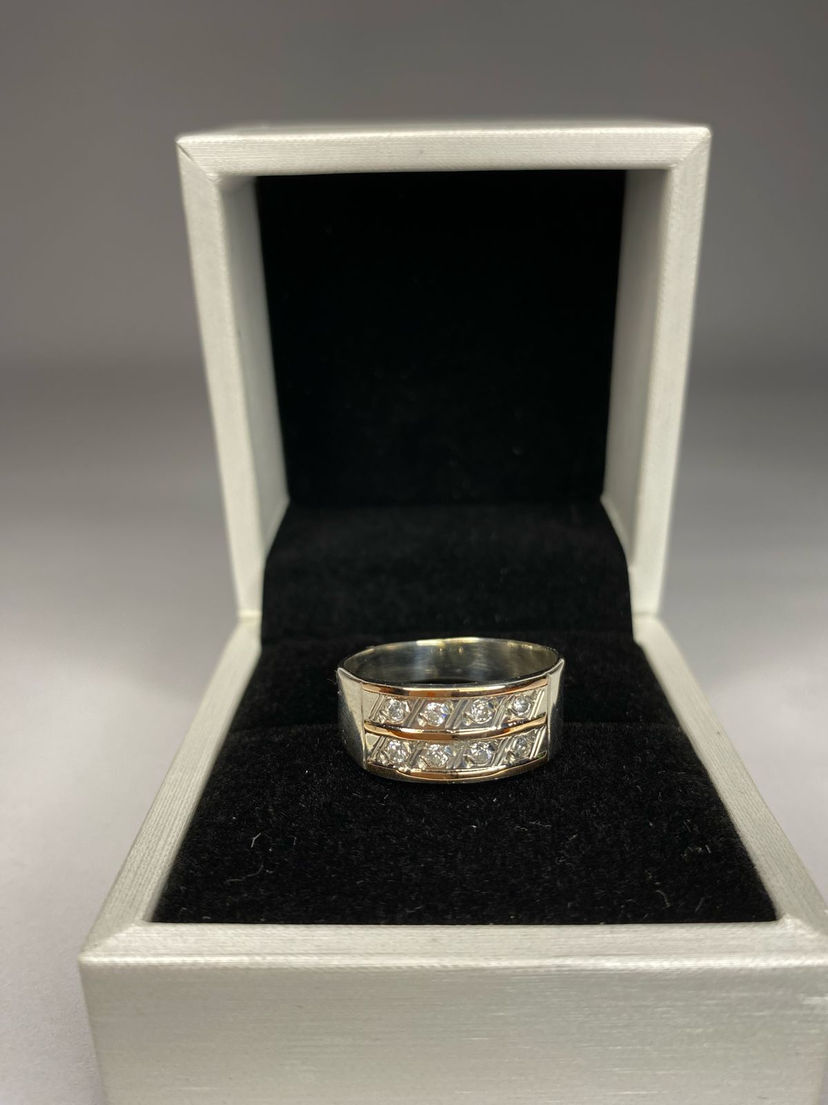 Anillo de plata 970 con oro 14k y cristales brillantes mujer