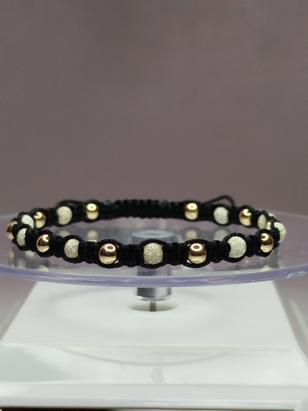 Pulsera hilo negro hombre con balines de plata 950 y oro 18k ajustable mujer