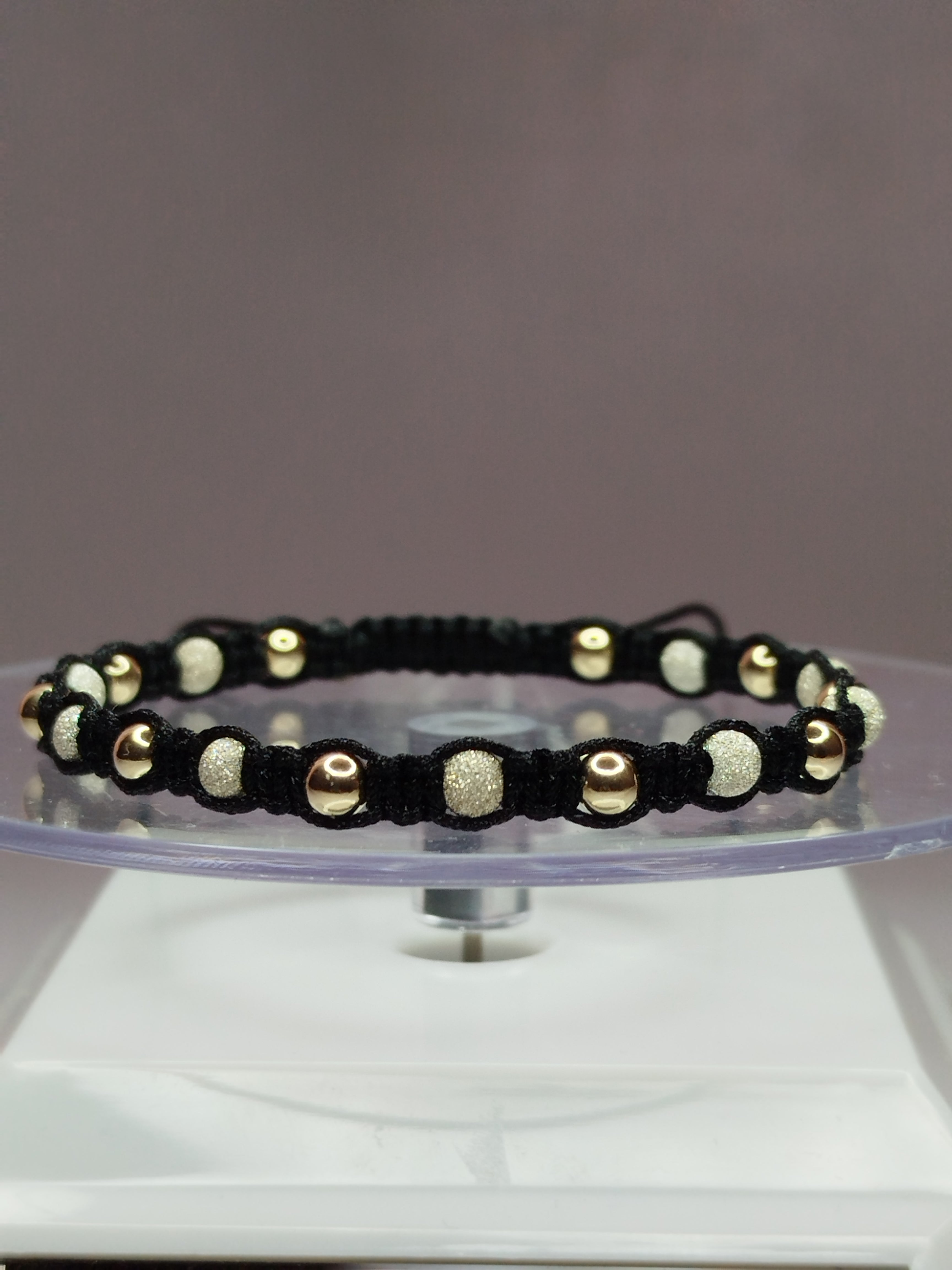 Pulsera hilo negro hombre con balines de plata 950 y oro 18k ajustable mujer