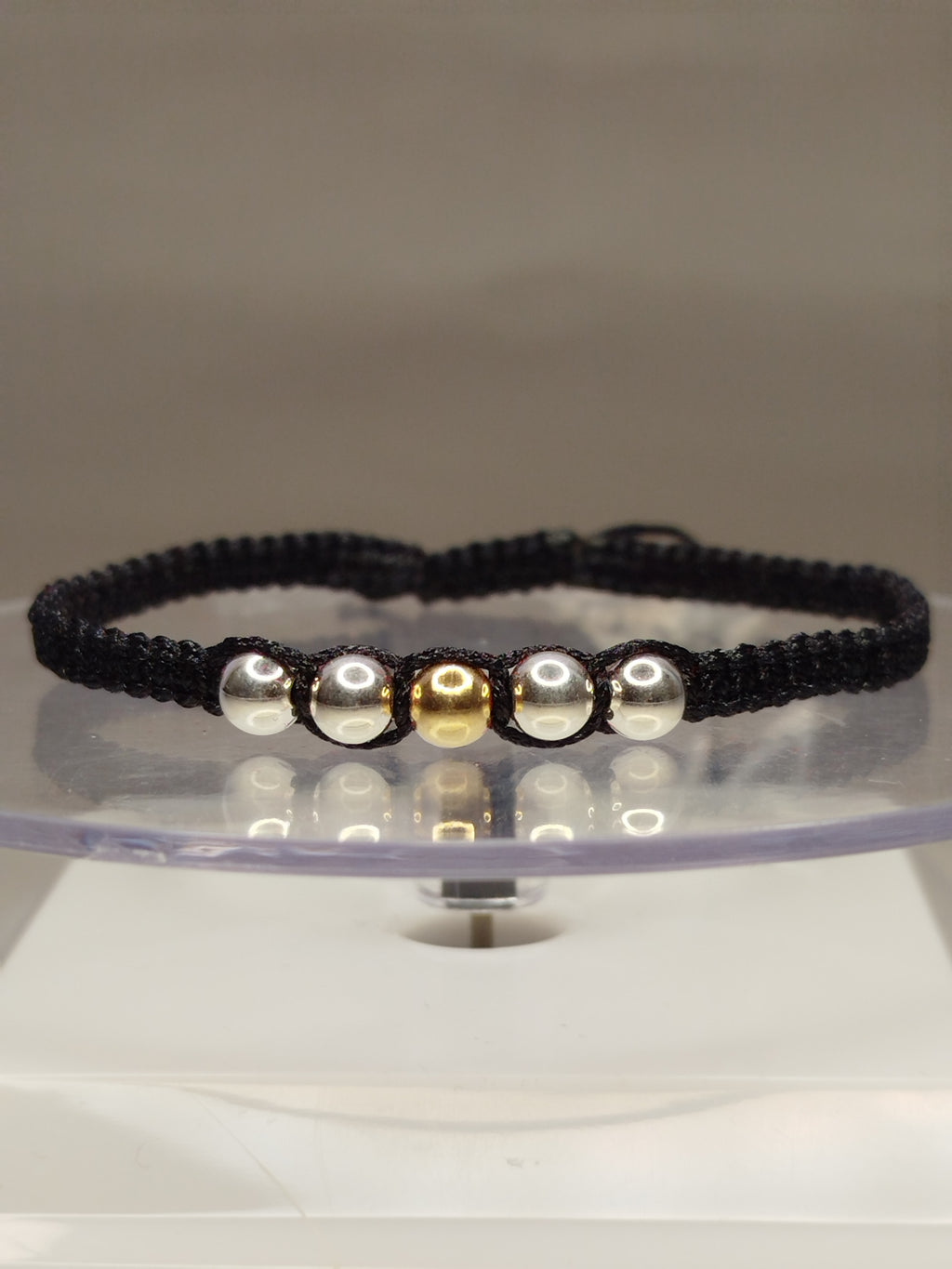 Pulsera hilo negro oro 18k y plata 950 bolitas hombre ajustable