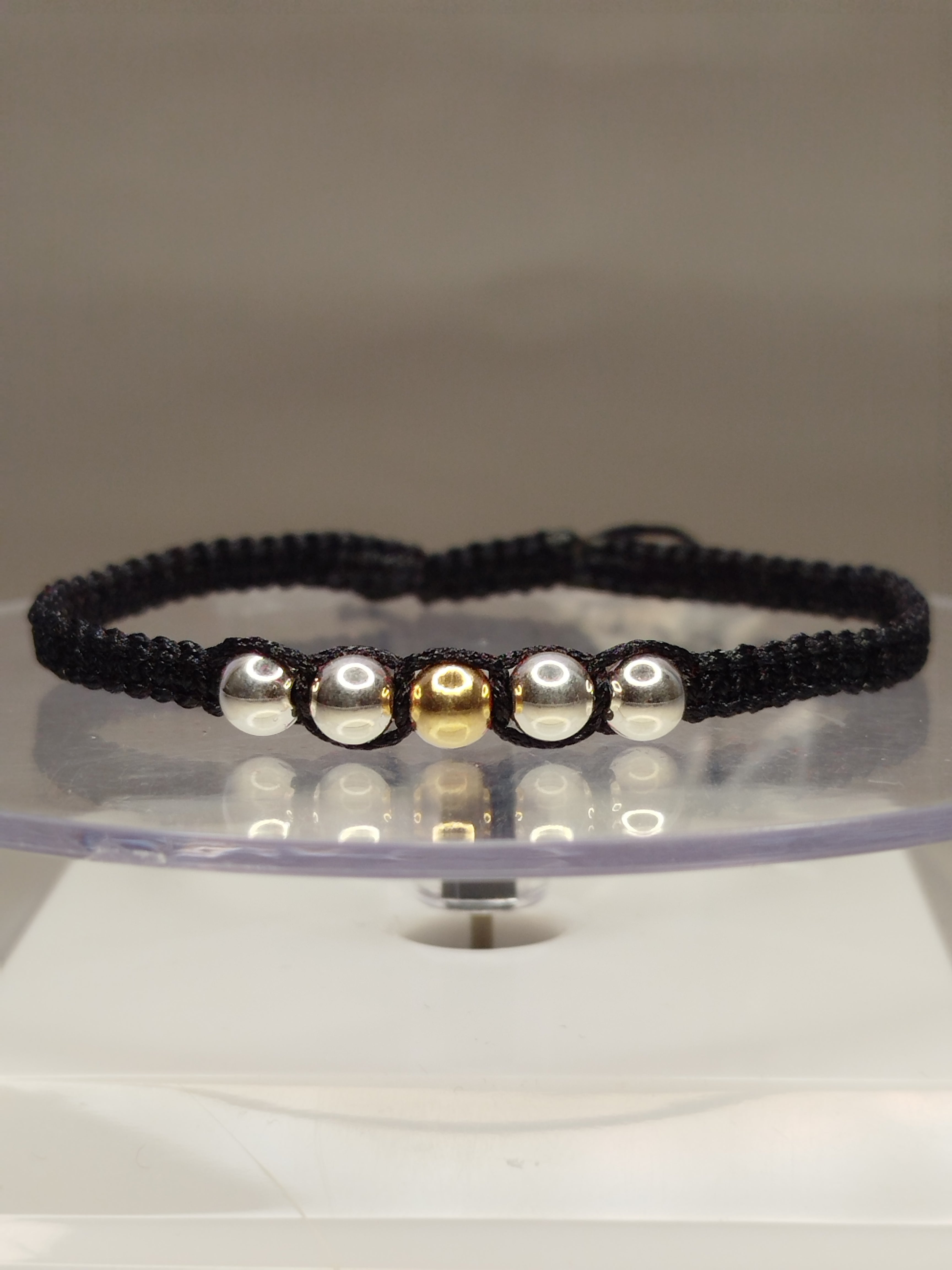 Pulsera hilo negro oro 18k y plata 950 bolitas hombre ajustable