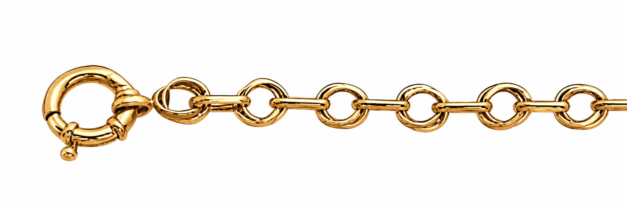 Pulsera Oro 18K Eslabón Circular Doble con Broche Timón
