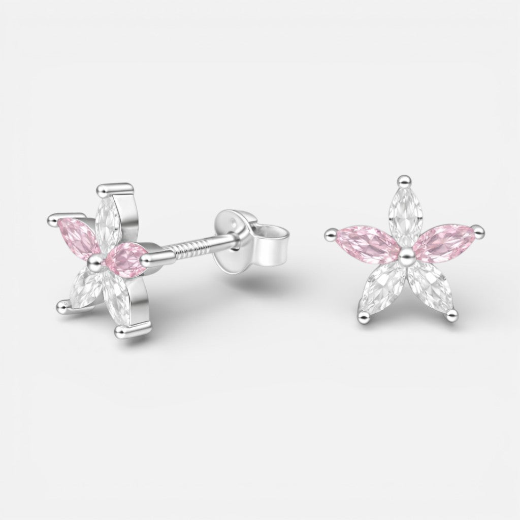 Aros plata 925 flor circon rosa Francia