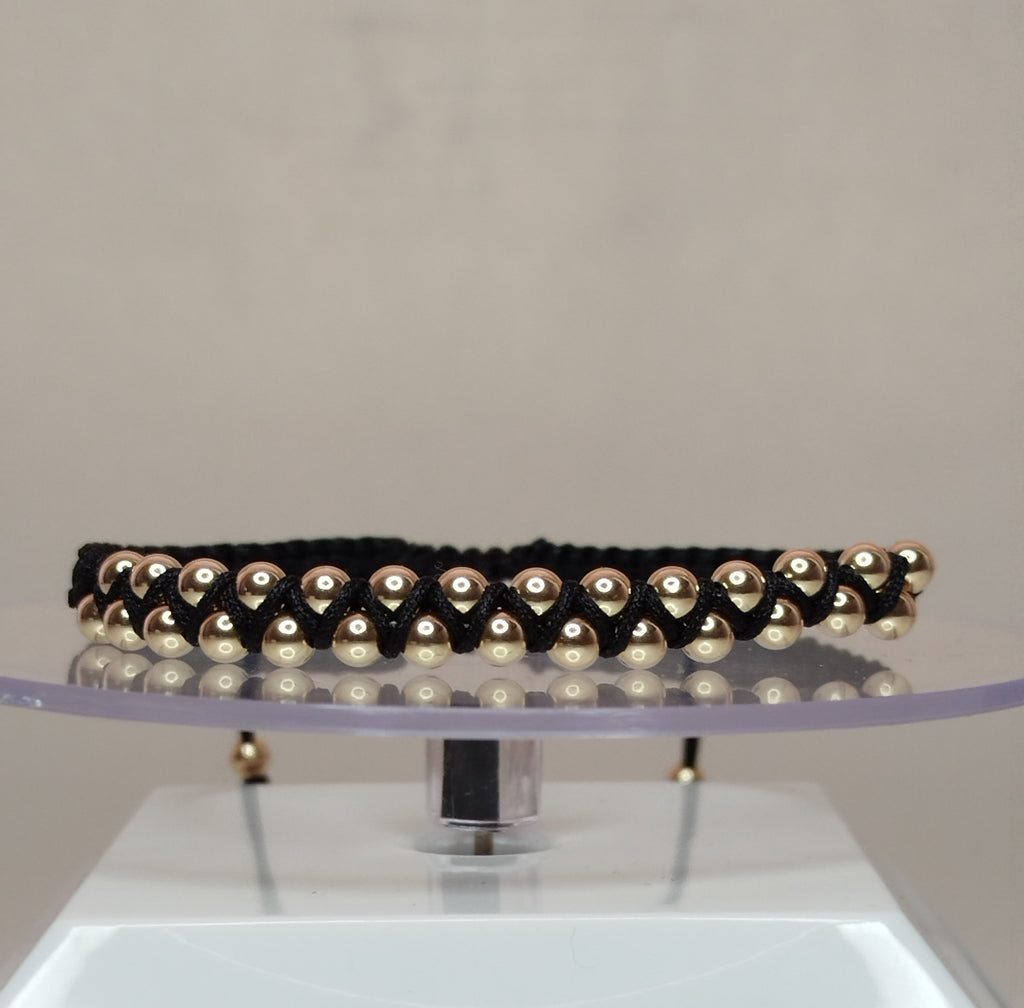 Pulsera hilo negro hombre con balines de oro 18k ajustable hombre