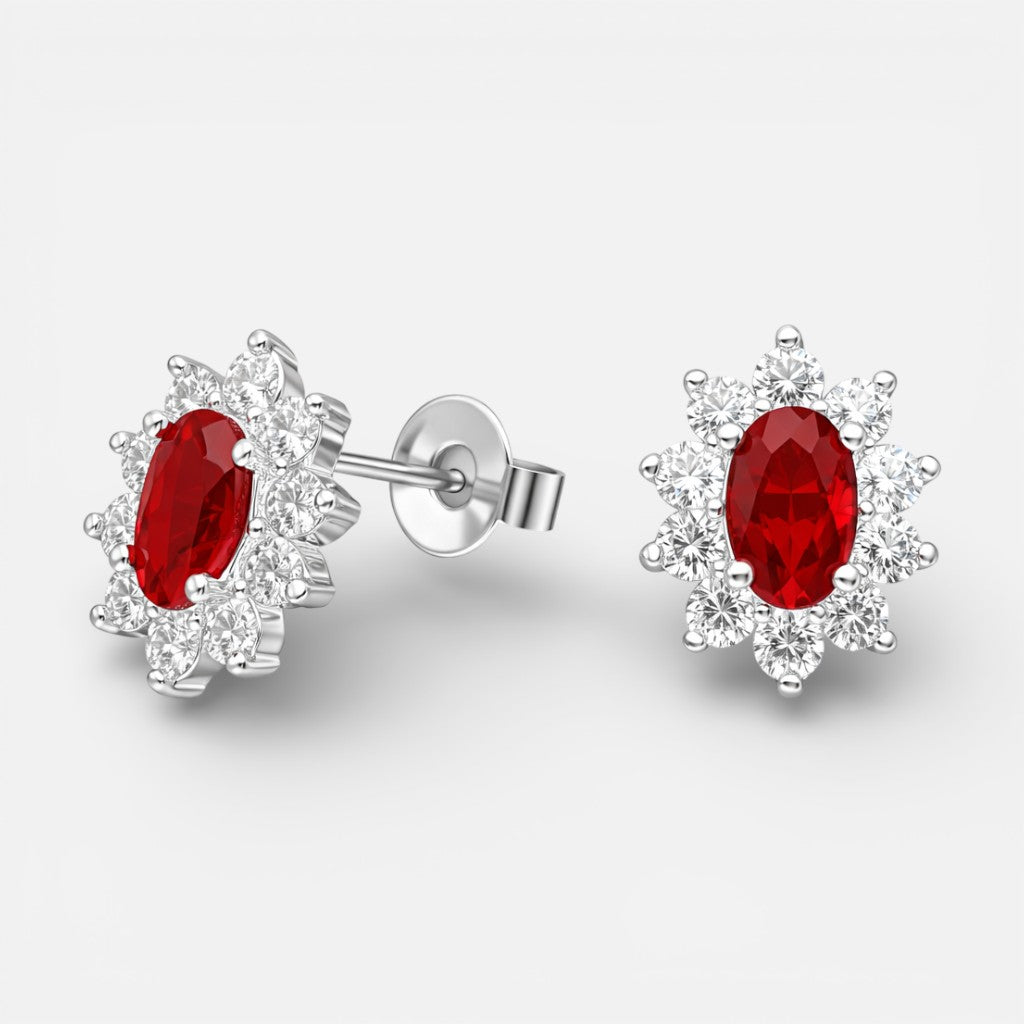 Aros lady plata 925 piedra rubí
