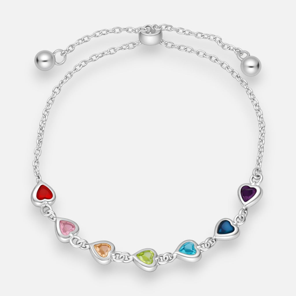 Pulsera Ajustable Corazones Circones 7 Chakras plata 925