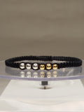 Pulsera hilo negro oro 18k plata 950 4 y 4 bolitas mujer ajustable