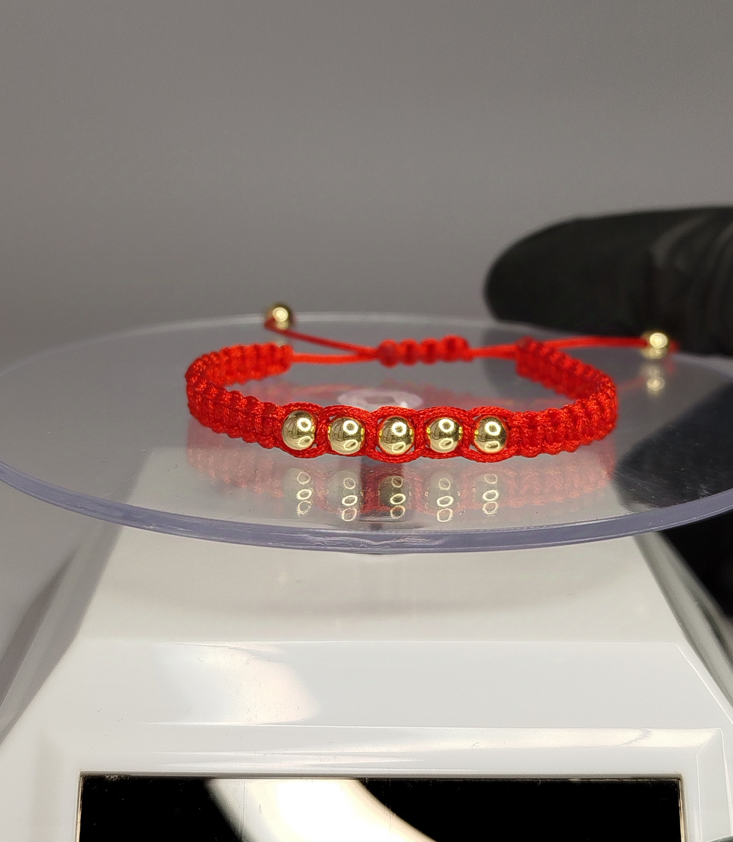Pulsera hilo rojo oro 14k 18k niño niña 7 pelotitas ajustable protección