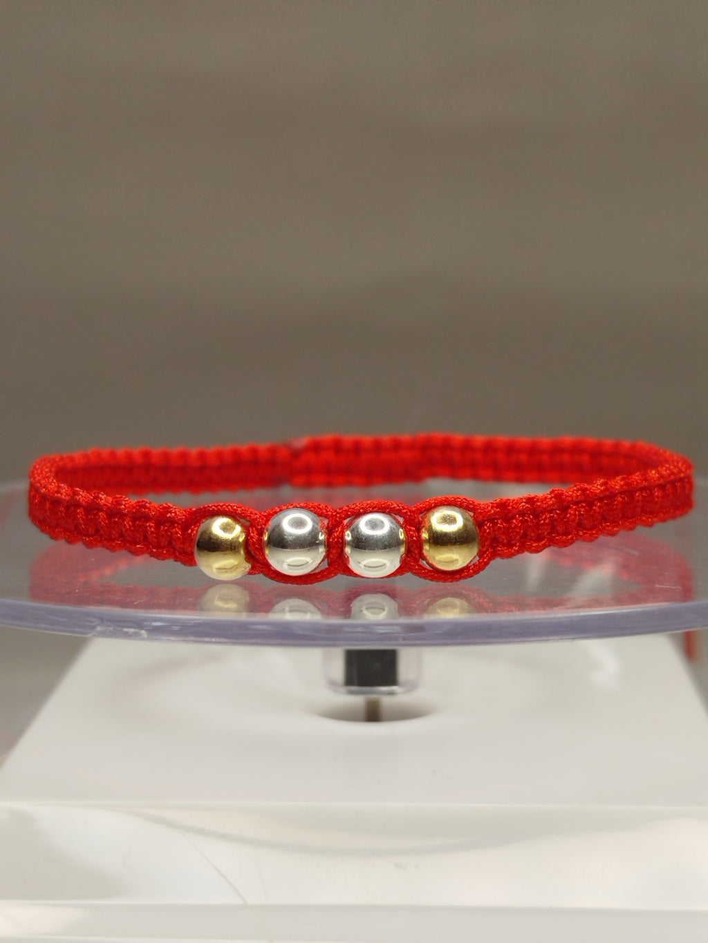 Pulsera hilo rojo oro 18k 2 y 2 pelotitas plata 950 bolitas hombre ajustable