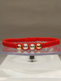 Pulsera hilo rojo oro 18k 2 y 2 pelotitas plata 950 bolitas hombre ajustable