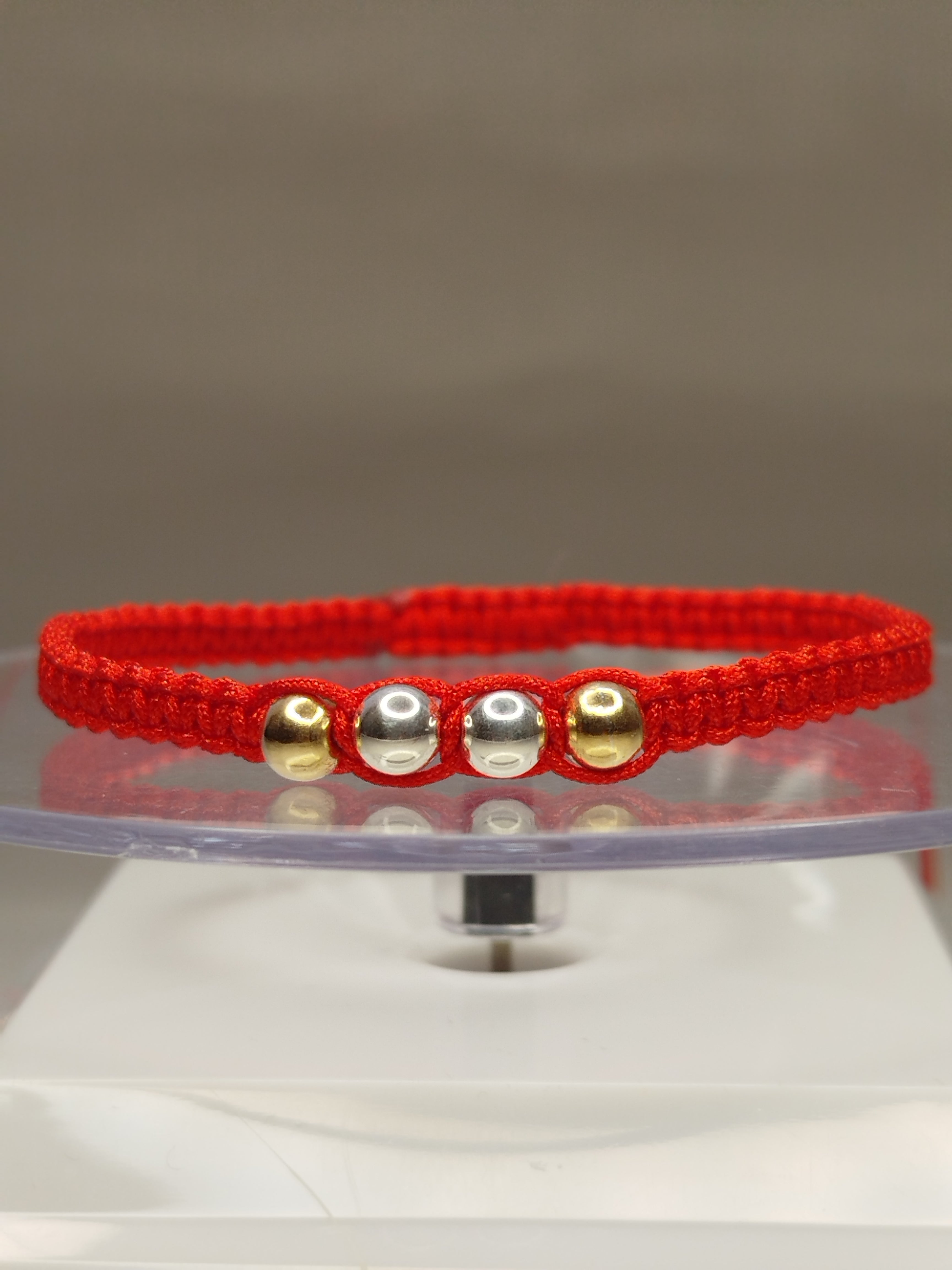 Pulsera hilo rojo oro 18k 2 y 2 pelotitas plata 950 bolitas hombre ajustable