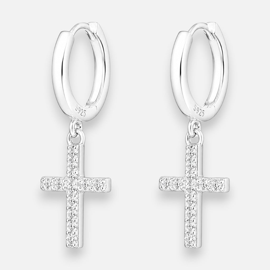 Argolla Huggie Cruz plata 925 Circones 12 mm