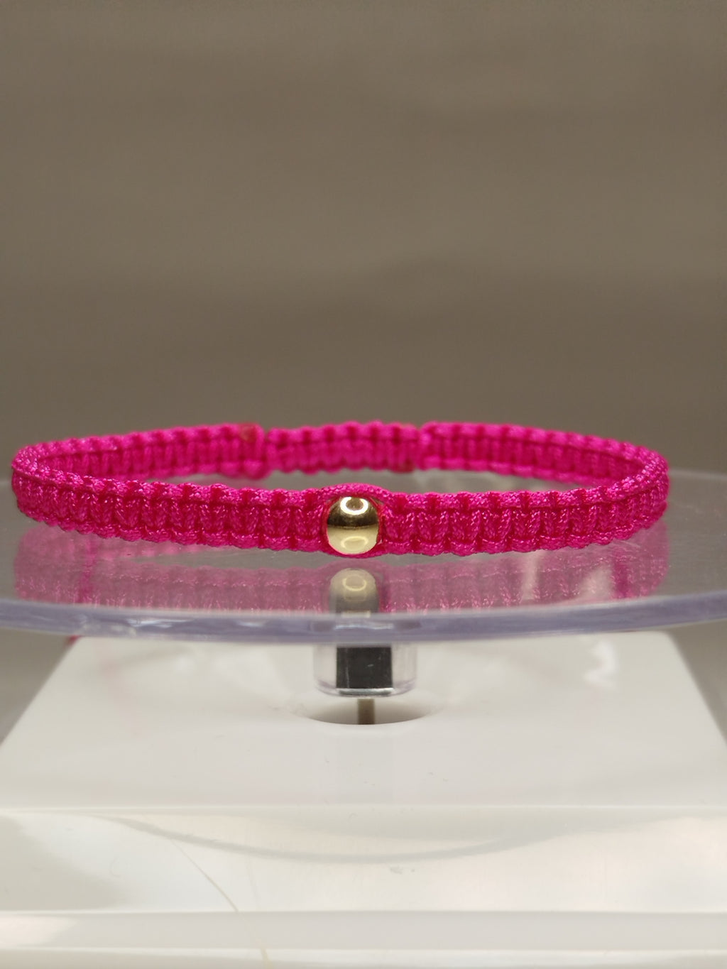 Pulsera hilo rosa con balines de oro 18k ajustable mujer