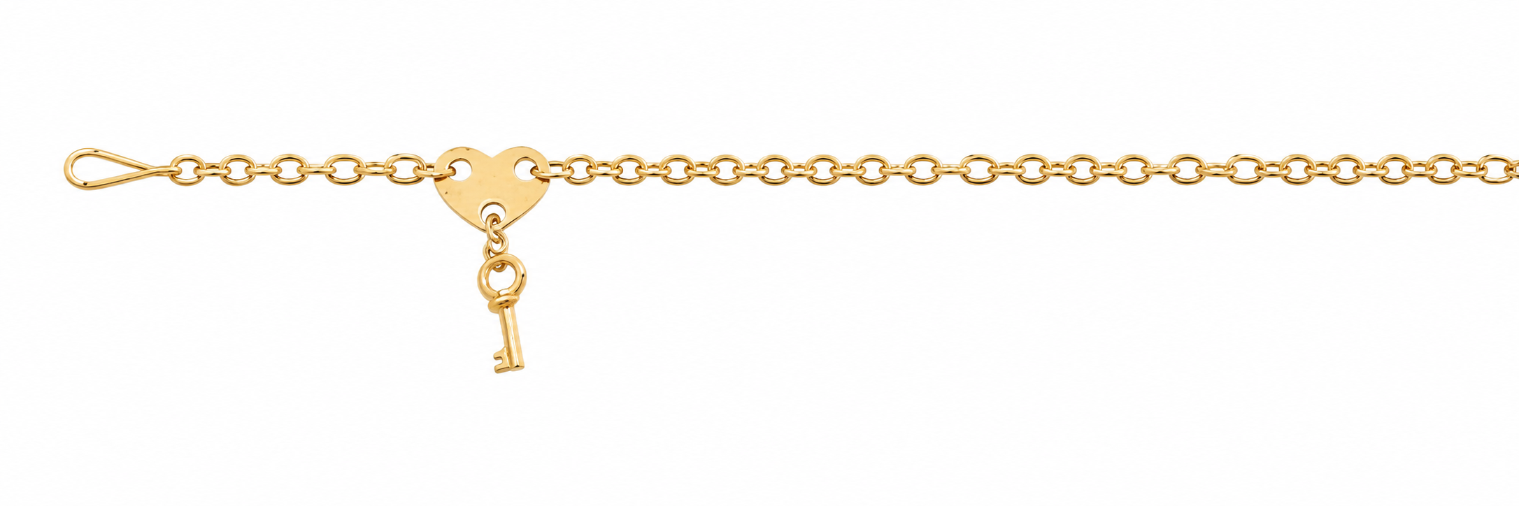Collar Oro 18K con Corazón y Llave Colgante