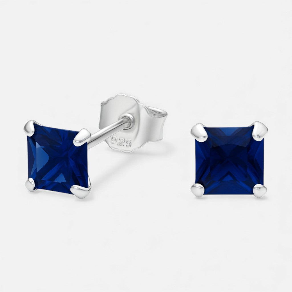 Aros plata 925 piedra zafiro 4mm