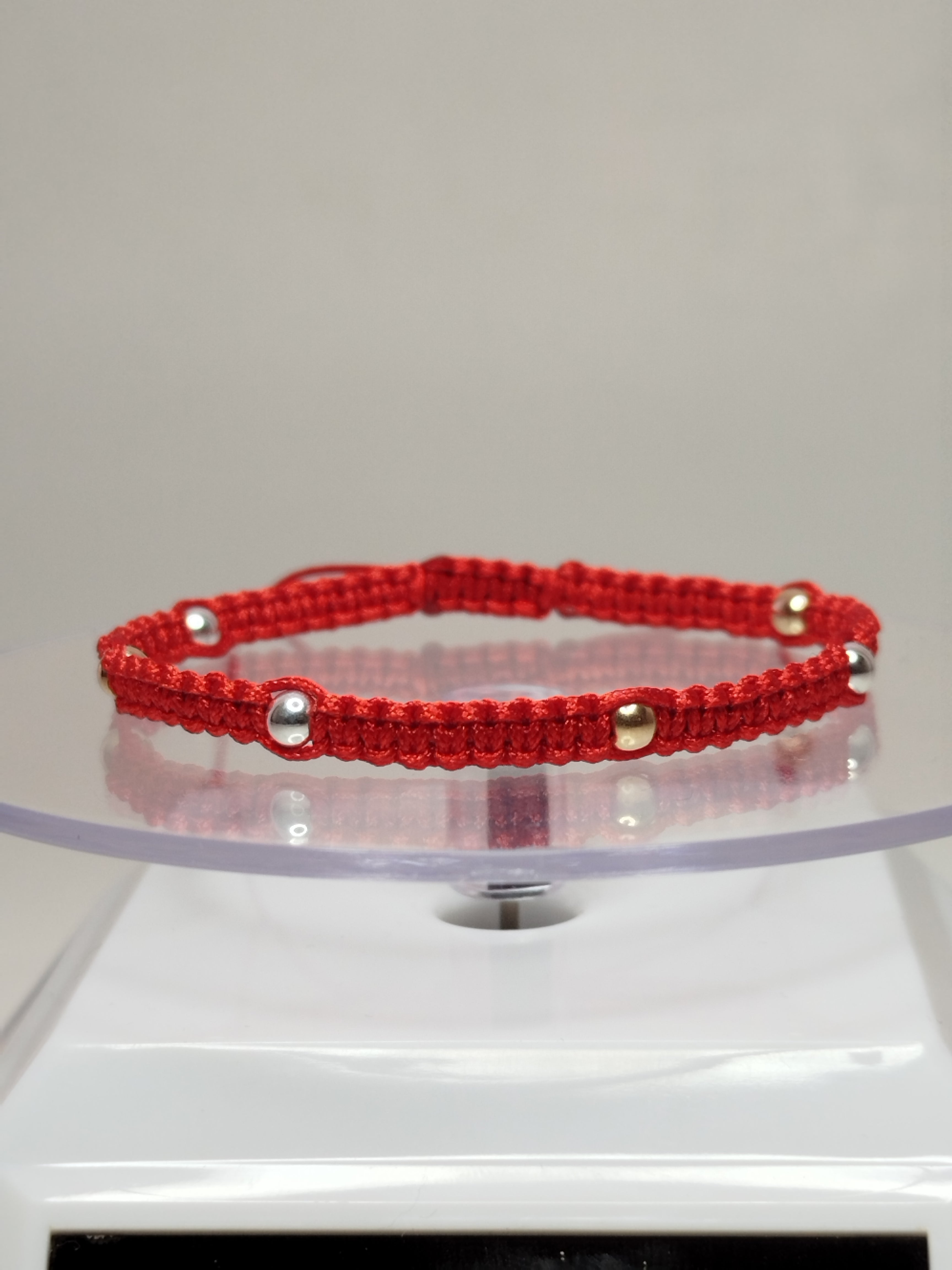 Pulsera hilo rojo oro 18k y plata 950 bolitas mujer ajustable