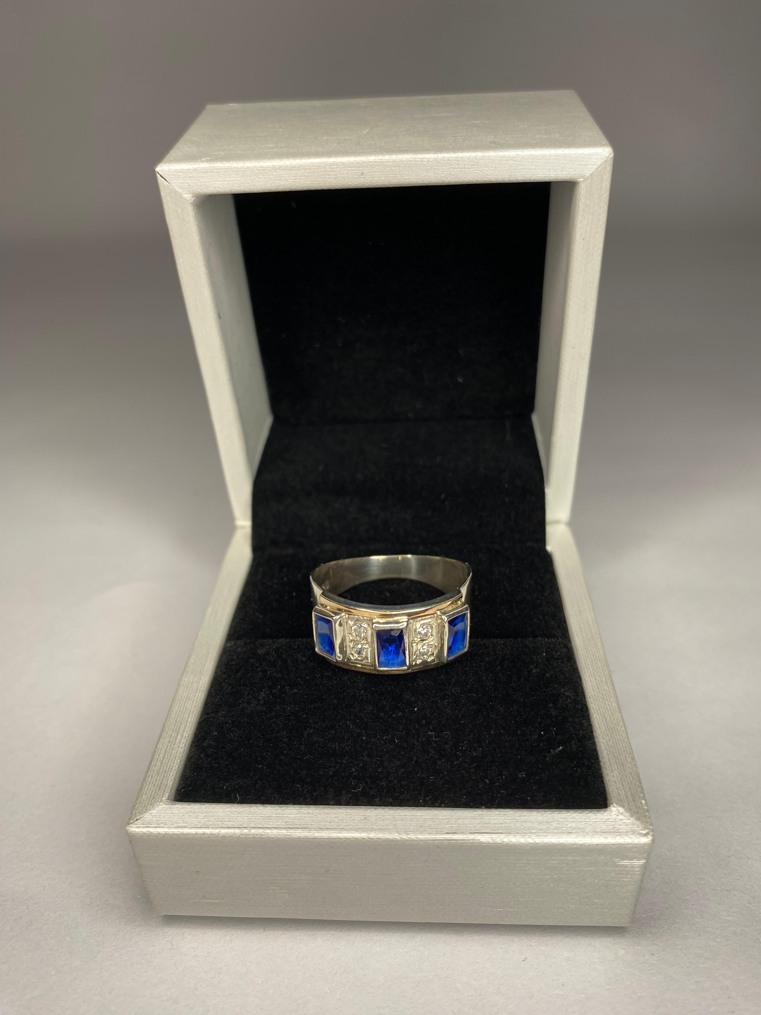 Anillo de plata 970 con detalles en oro 14k, zafiro y circón mujer