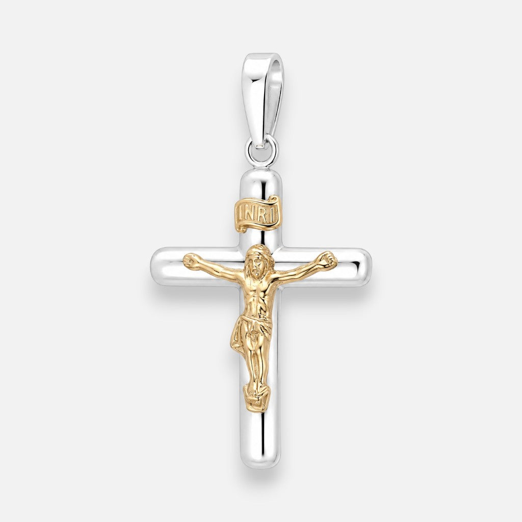 Colgante Crucifijo en Oro 18k con plata 925