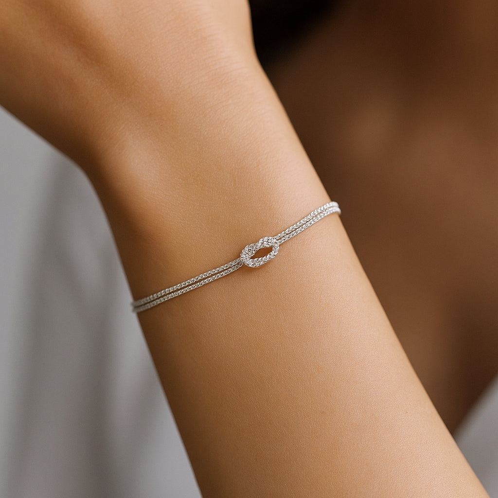 Pulsera Doble Espuma Diamantada Nudo de Amor plata 925