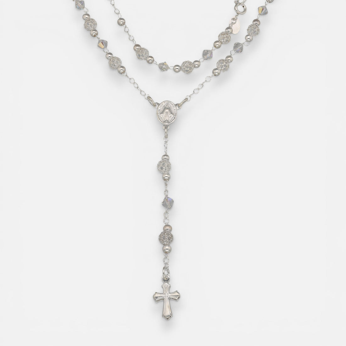 Rosario Virgen de los Rayos Milagrosa Cristales Hecho con Swarovski® Tornasol plata 925