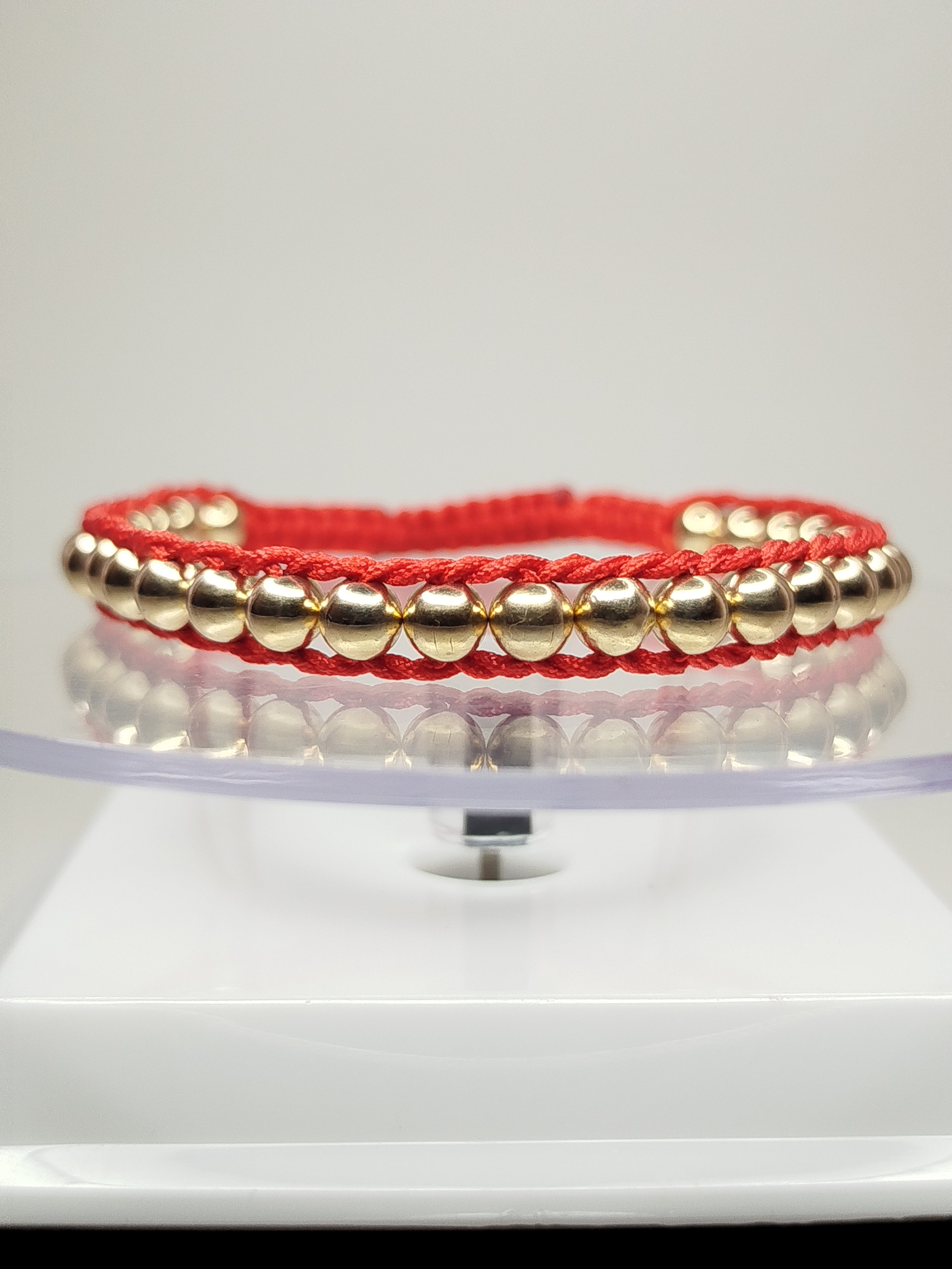 Pulsera hilo rojo oro 18k 30 bolitas ajustable hombre